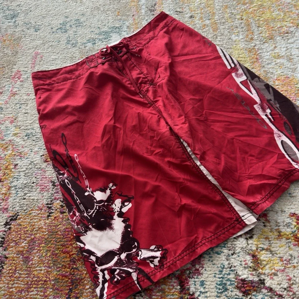 Vintage Y2K Oakley Graphic Board Shorts Swim Trunks Red‎ Size 36